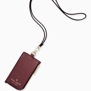 NWT! Kate Spade Card Case Holder Lanyard In Deep Berry